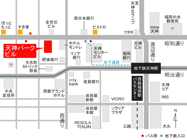 スペースＲデザインへのアクセス：福岡市中央区大名2-8-18 周辺地図